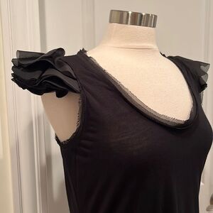 New! Diane Von Furstenburg Dorset Ruffled Shoulder Black Top